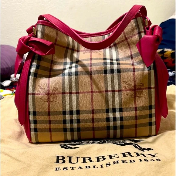 SALE!! Authenticated Burberry PINK small Haymarket Canter tote EUC very rare - Picture 3 of 10
